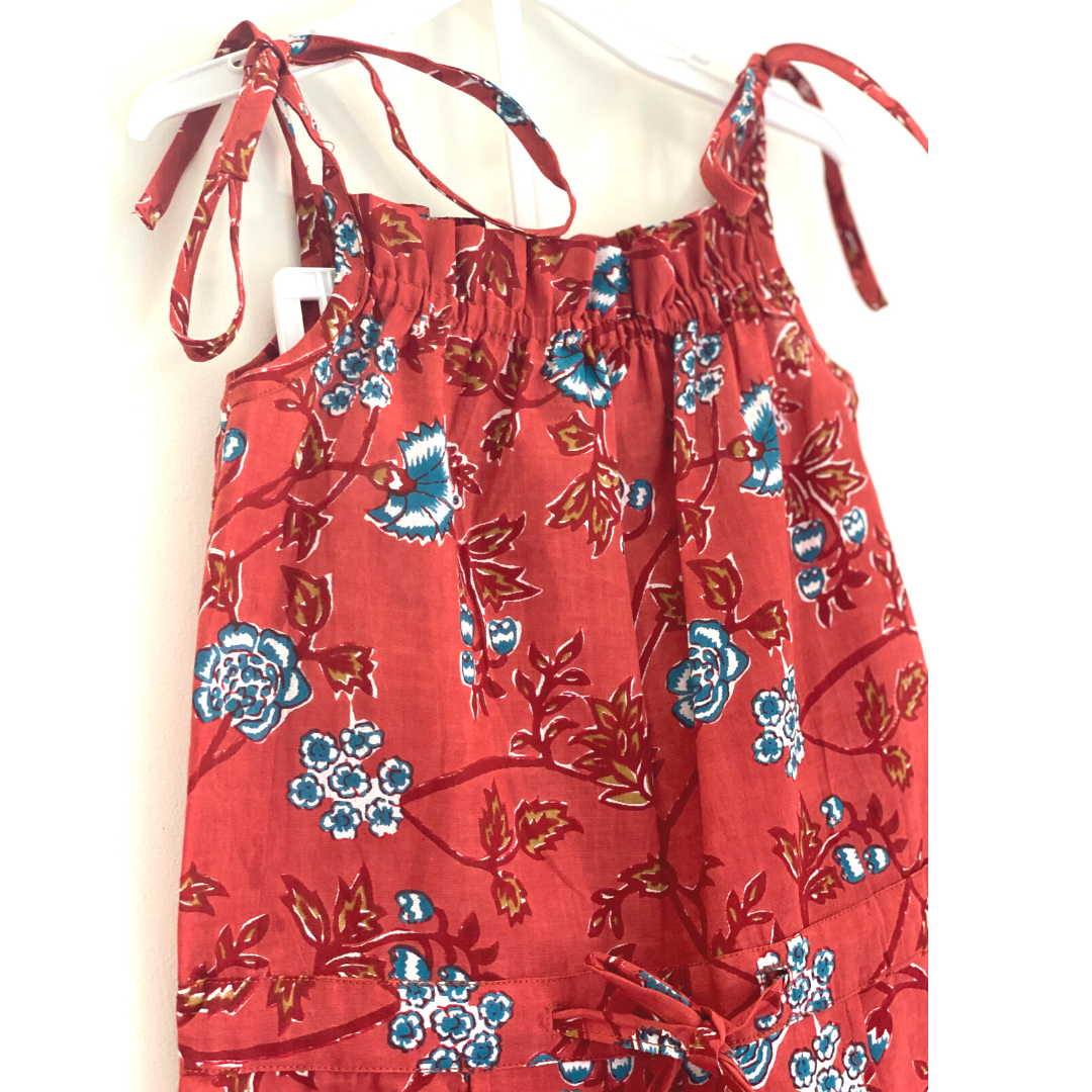 Girls Jumpsuit Romper - Coral with blue flowers