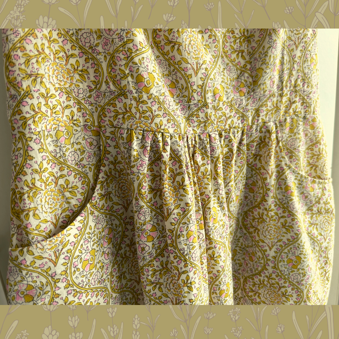 Womens Gathered Sun Dress - Floral Print Cotton fully lined