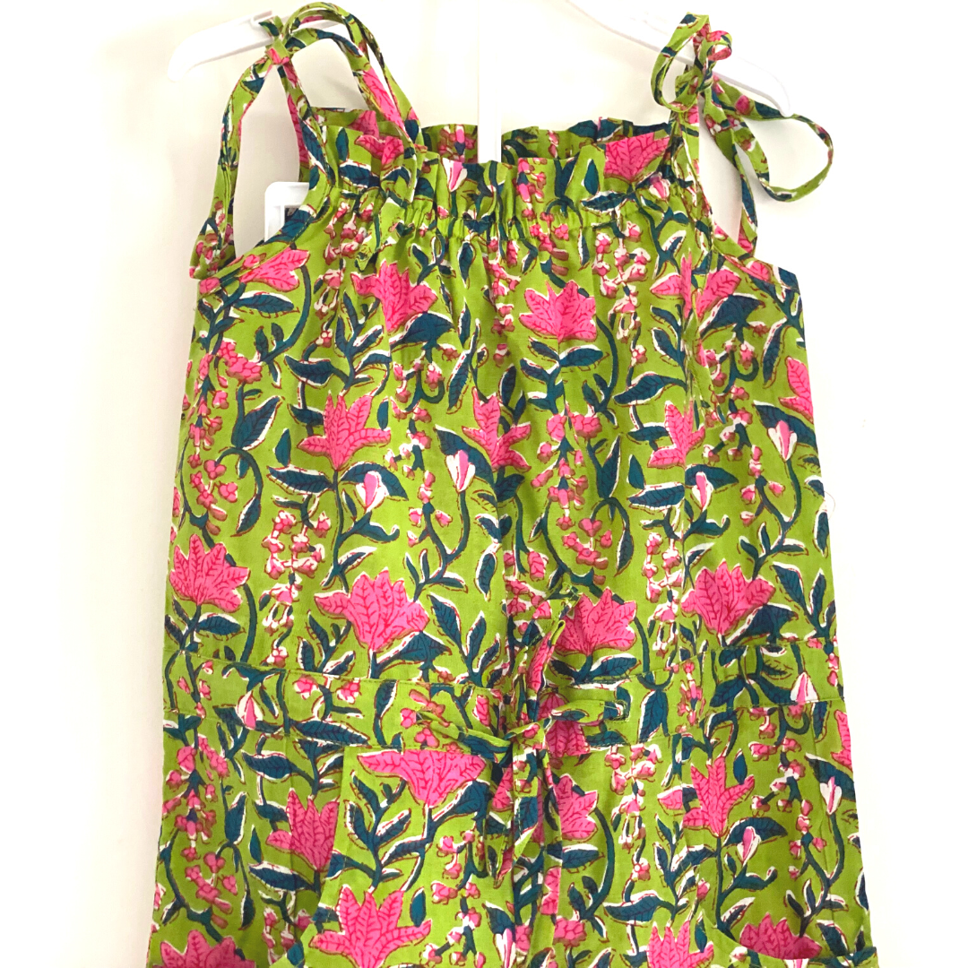 Girls Jumpsuit Romper - Green Adjustable Strap Elastic waist