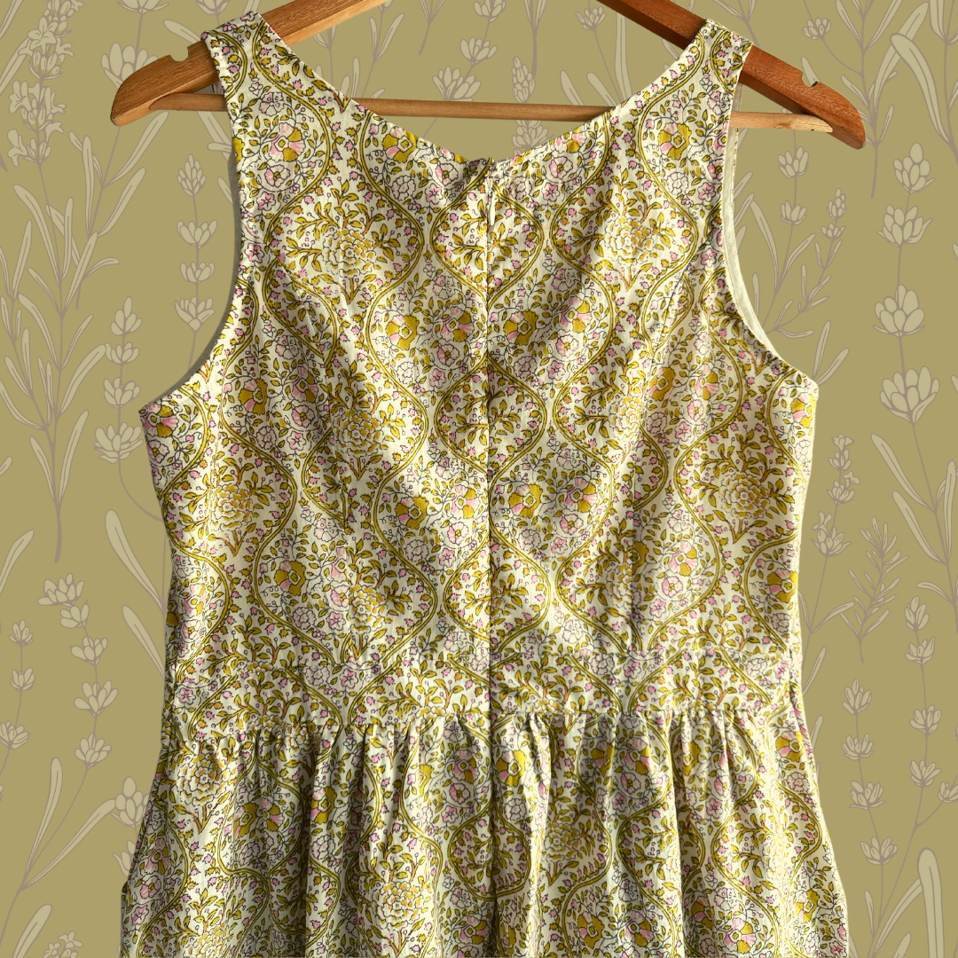 Womens Gathered Sun Dress - Floral Print Cotton fully lined