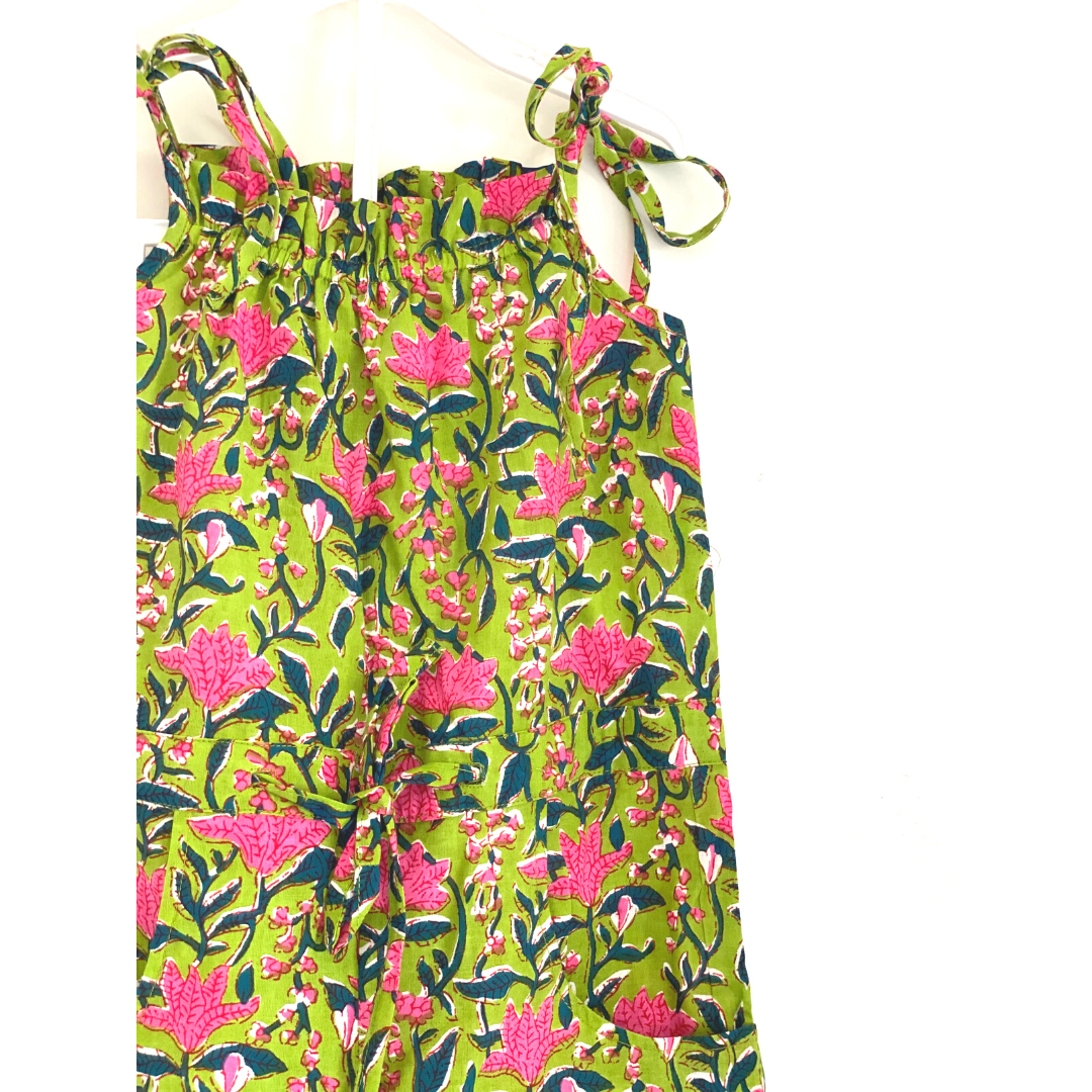 Girls Jumpsuit Romper - Green Adjustable Strap Elastic waist