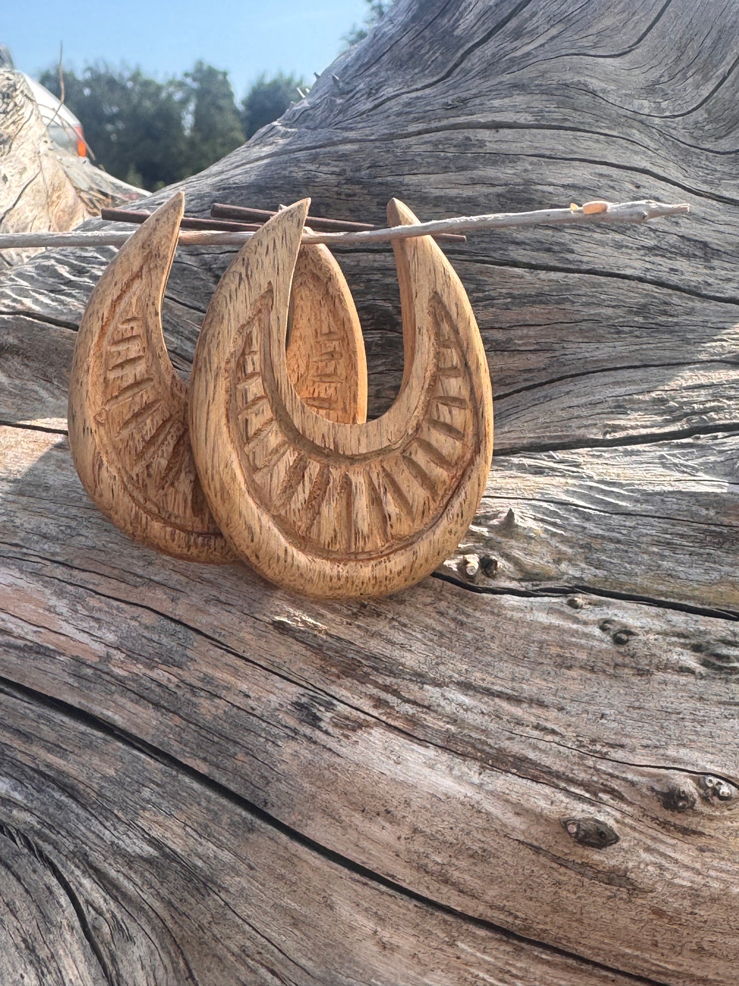 Wooden Tribal Oval Earrings
