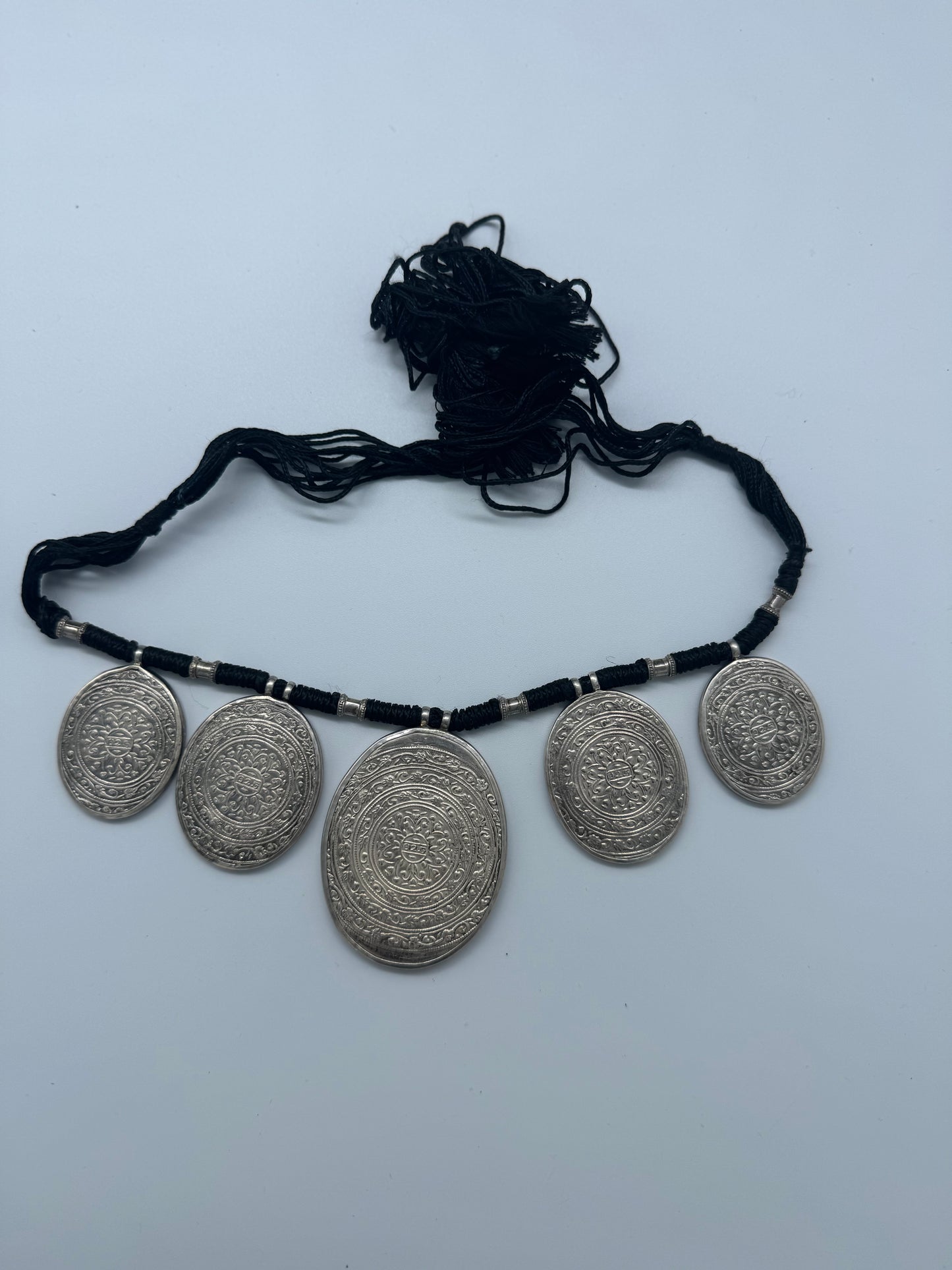 Sterling Silver & Silk Indian Deity Choker