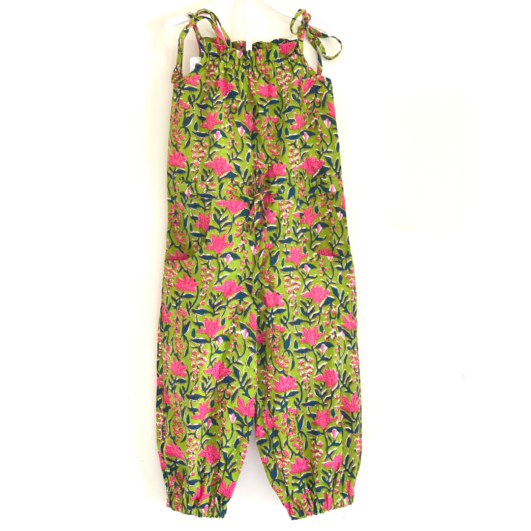 Girls Jumpsuit Romper - Green Adjustable Strap Elastic waist