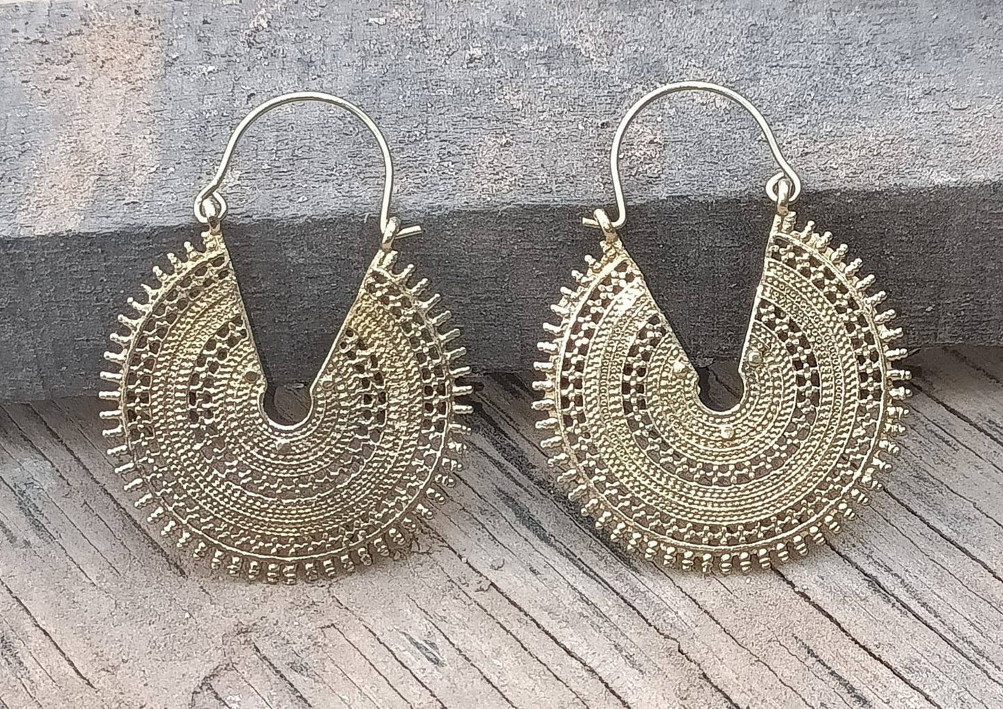 Tribal Brass Spiral Earrings