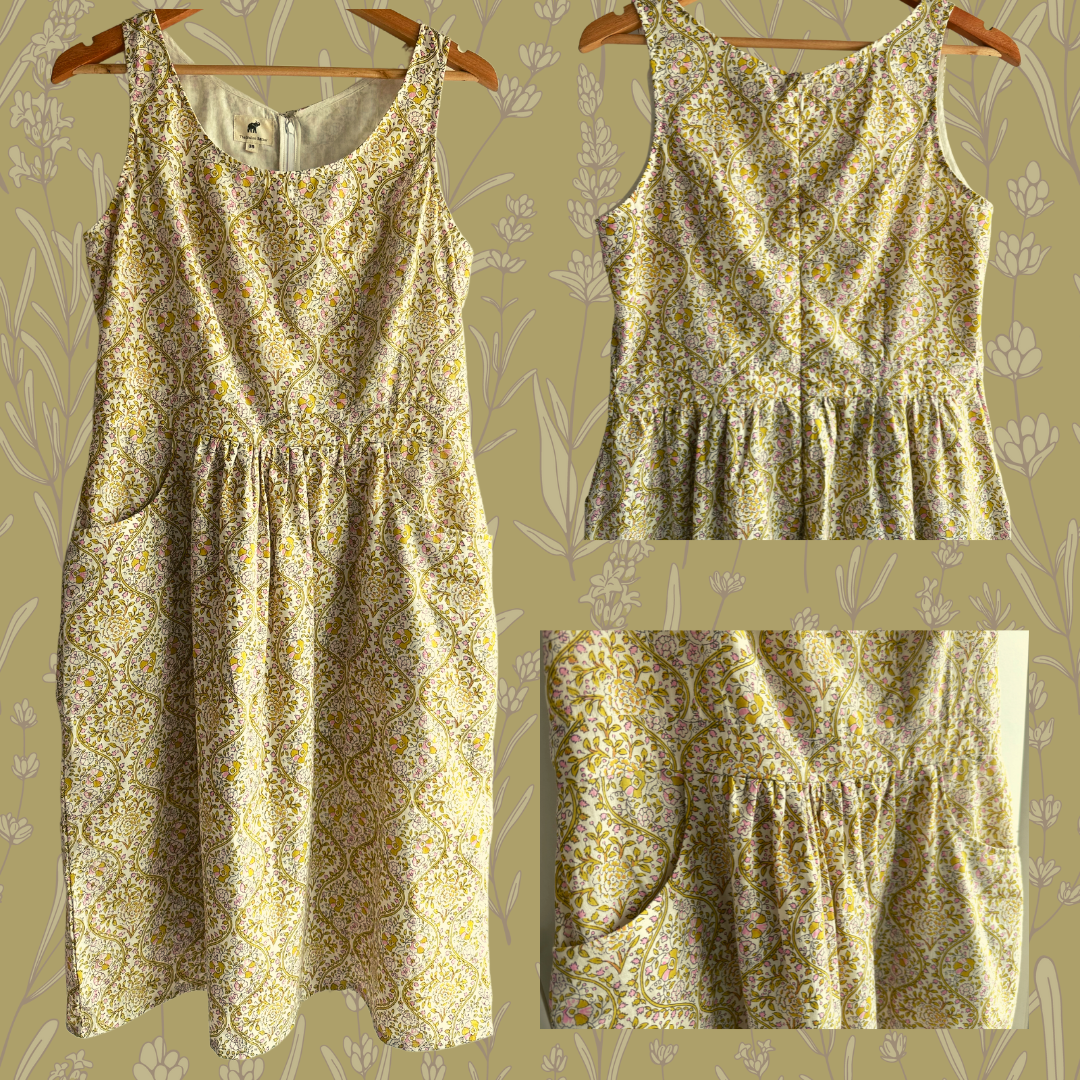Womens Gathered Sun Dress - Floral Print Cotton fully lined