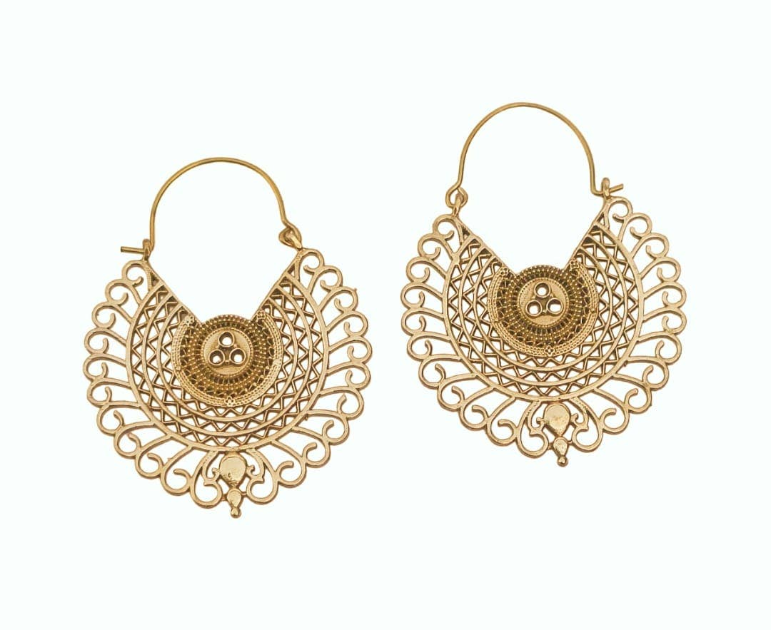 Indian Tribal Antique Brass Hoop Earrings