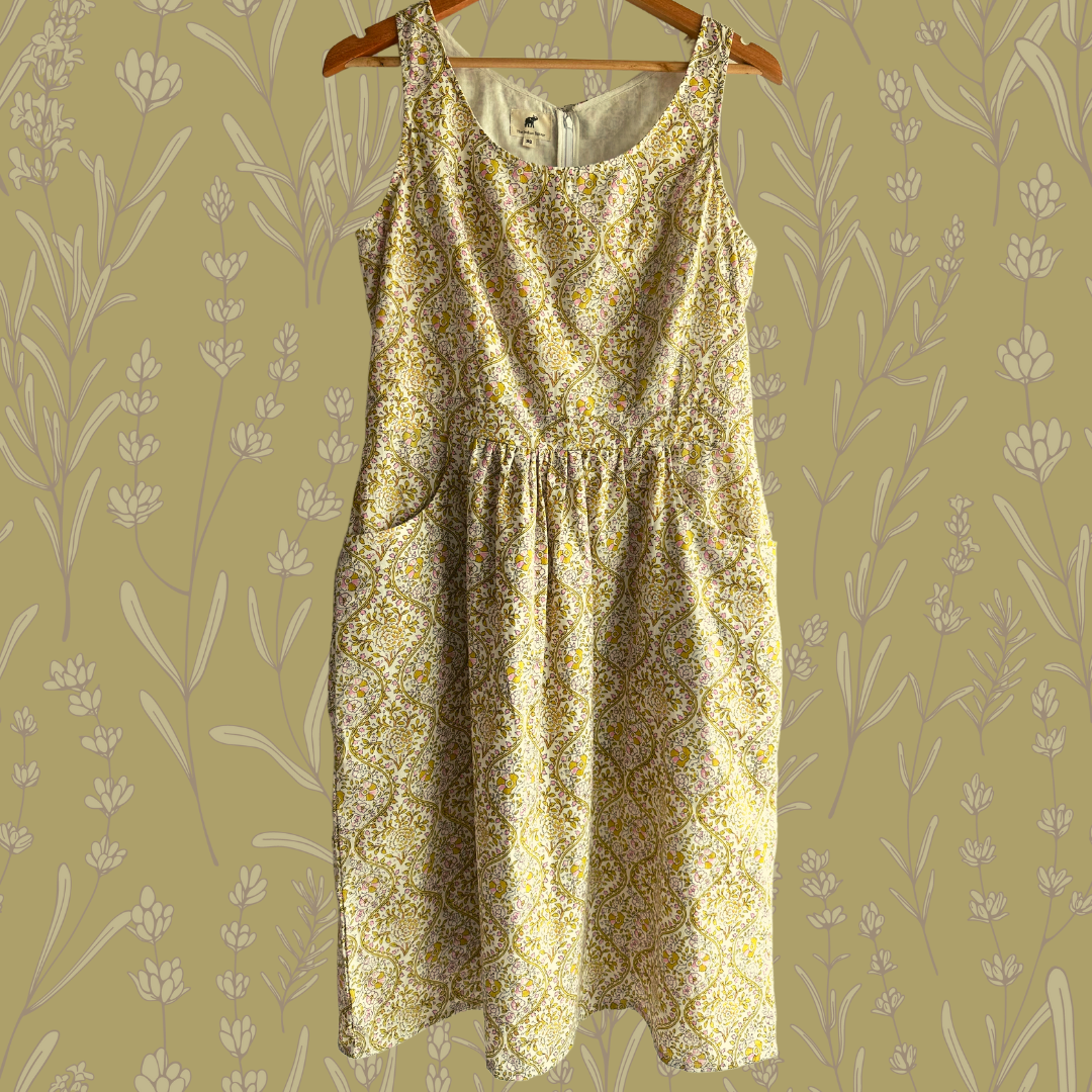 Womens Gathered Sun Dress - Floral Print Cotton fully lined