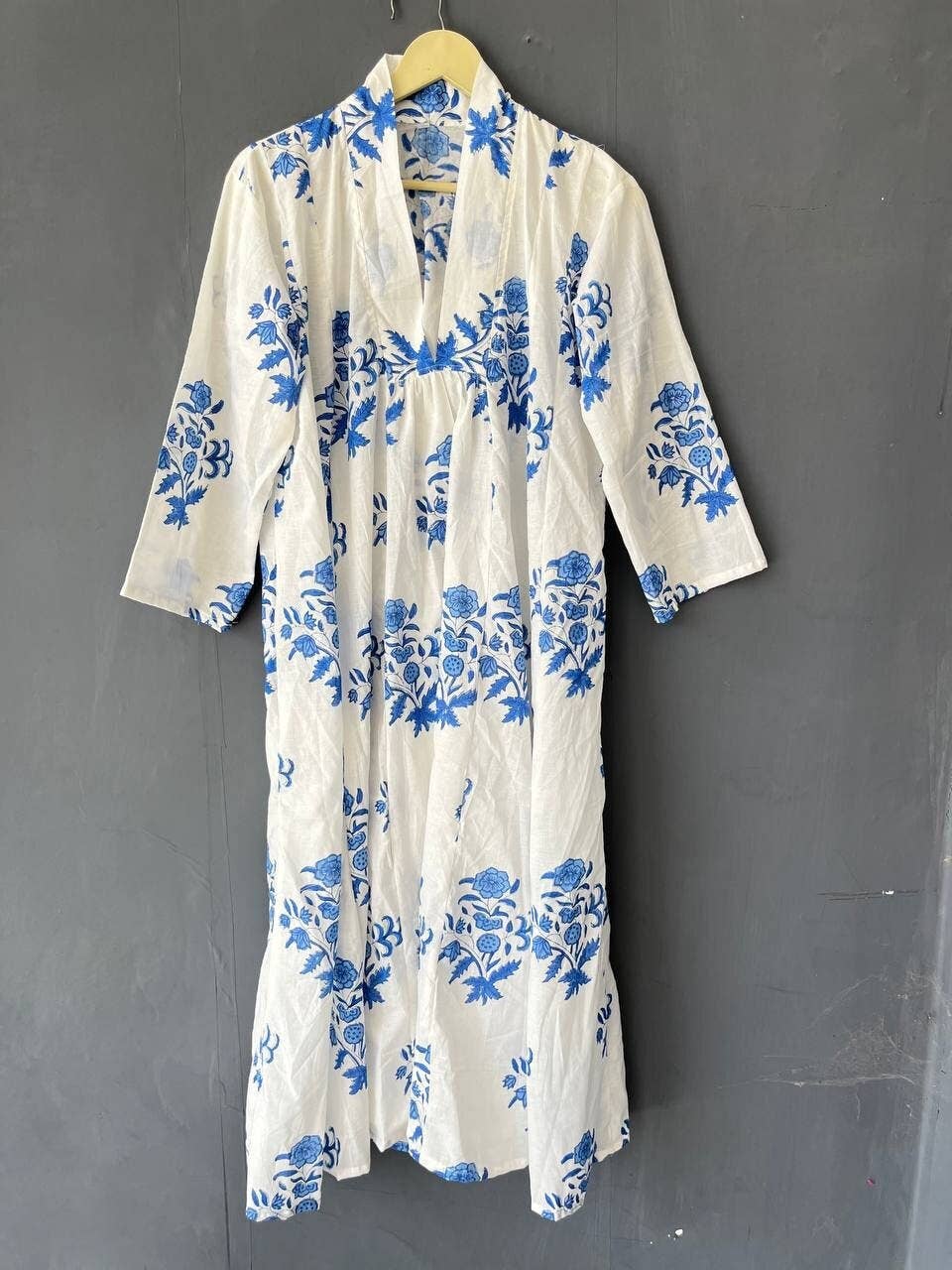 Handmade Indian Block Floral Printed Organic Cotton Gown