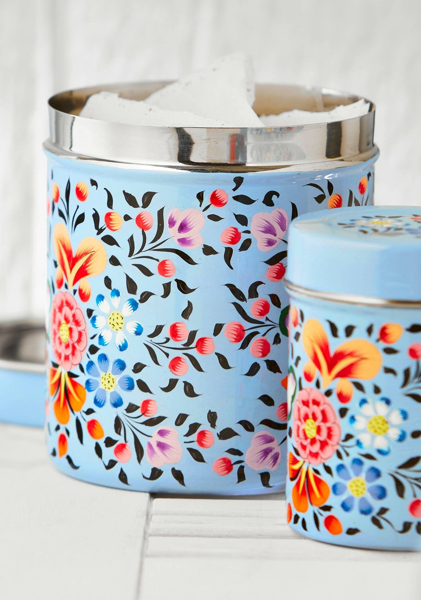 Hand Painted Enamel Tea Canister