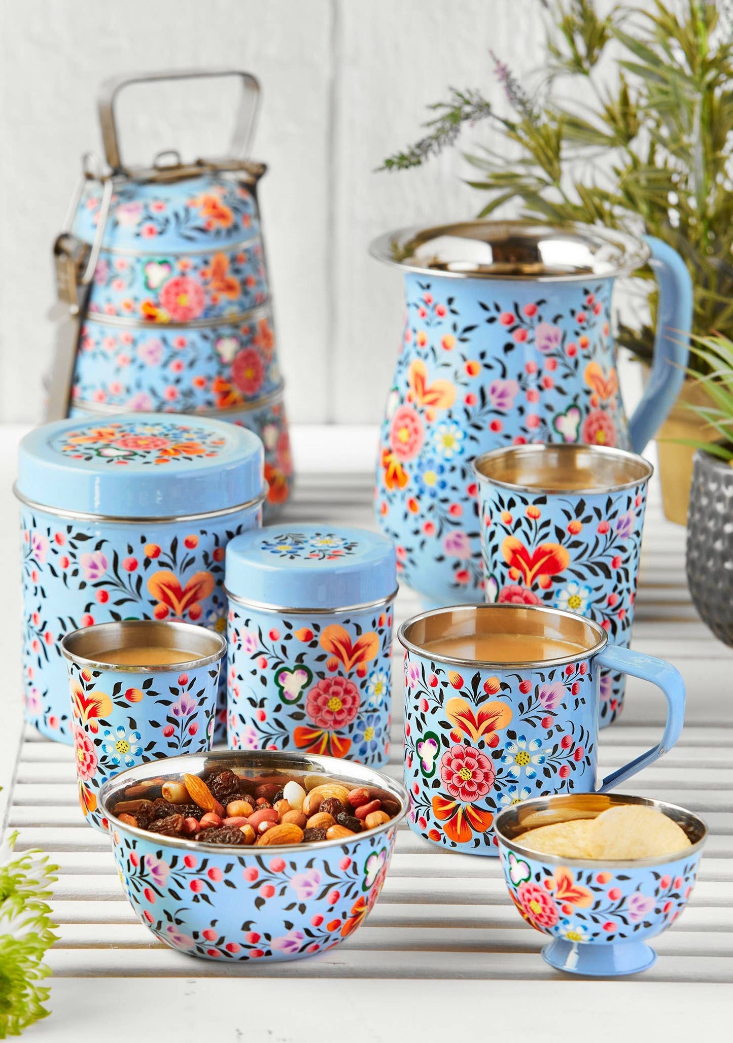 Hand Painted Enamel Tea Canister
