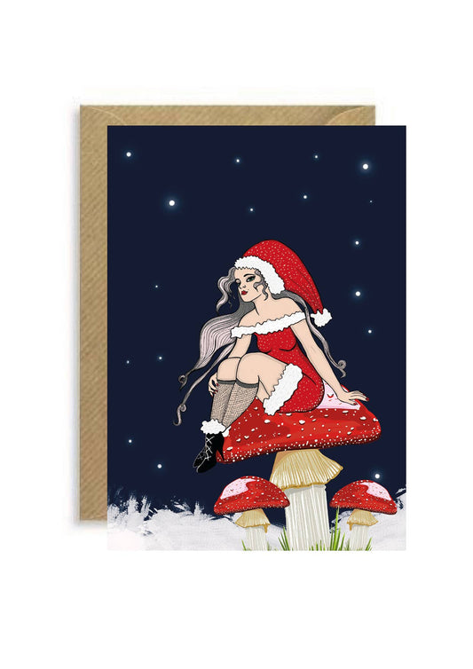 Magic Christmas Mushroom Fairy Vintage Style Christmas Card