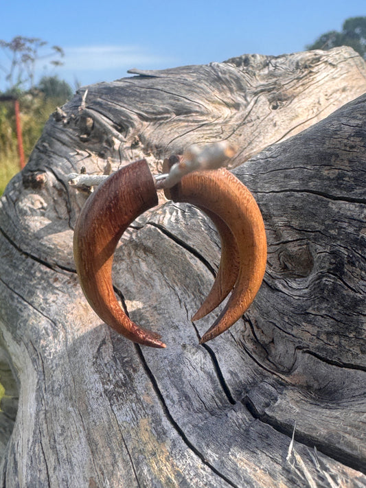Wooden Crescent Moon Earrings