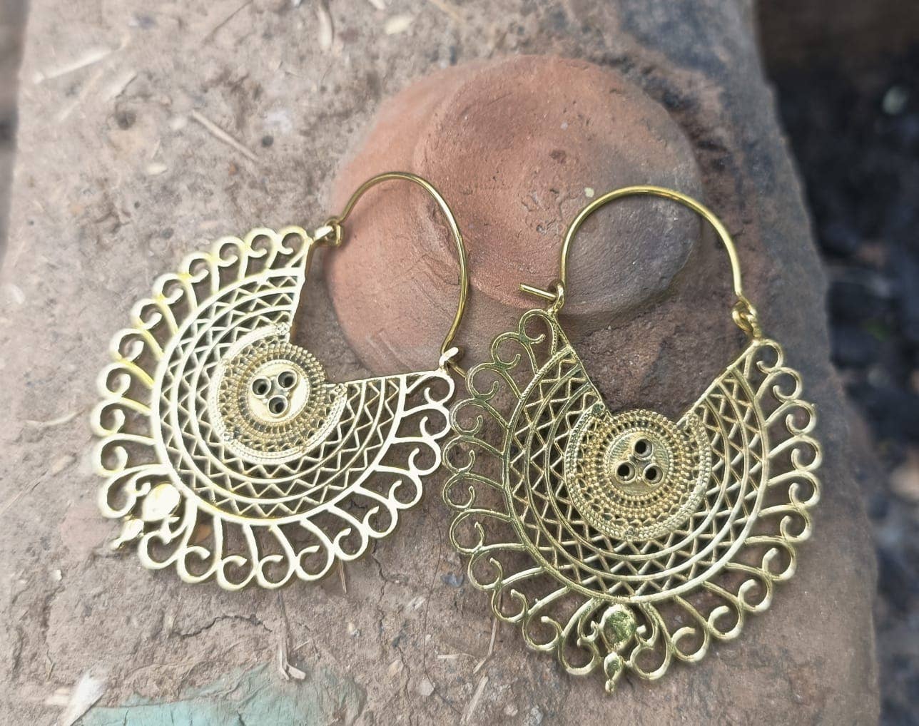 Indian Tribal Antique Brass Hoop Earrings