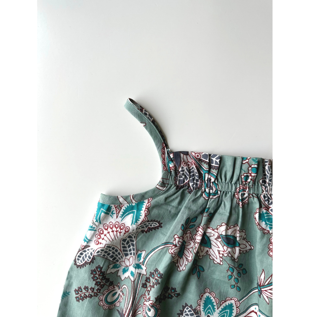 Girls Sun Top - Green Hand Block Printed