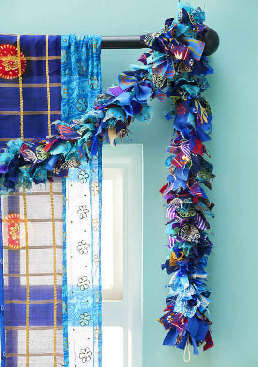 Recycled Sari Eco Tinsel/Garland - Blue