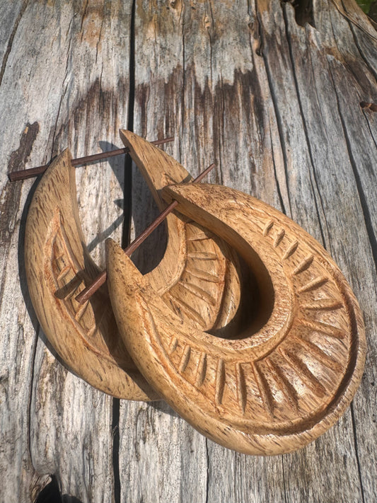 Wooden Tribal Oval Earrings