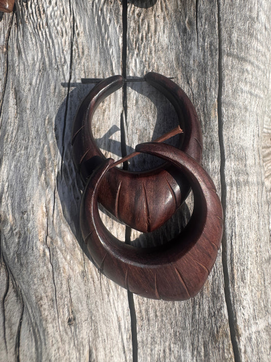 Wooden Doukisa Tribal Hoop Earrings