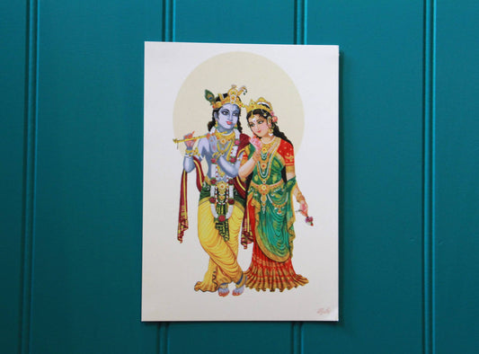 Radha Krishna Hindu Puja Postcard Print