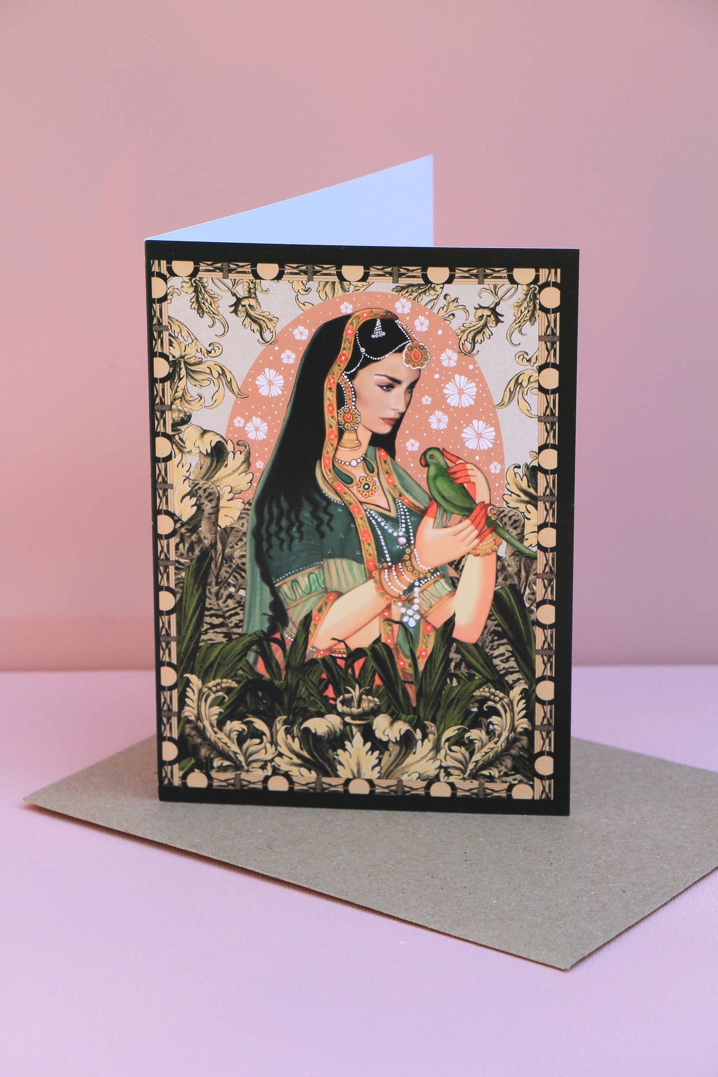 Pretty Parrot Indian Goddess Greeting Card