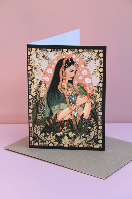 Pretty Parrot Indian Goddess Greeting Card